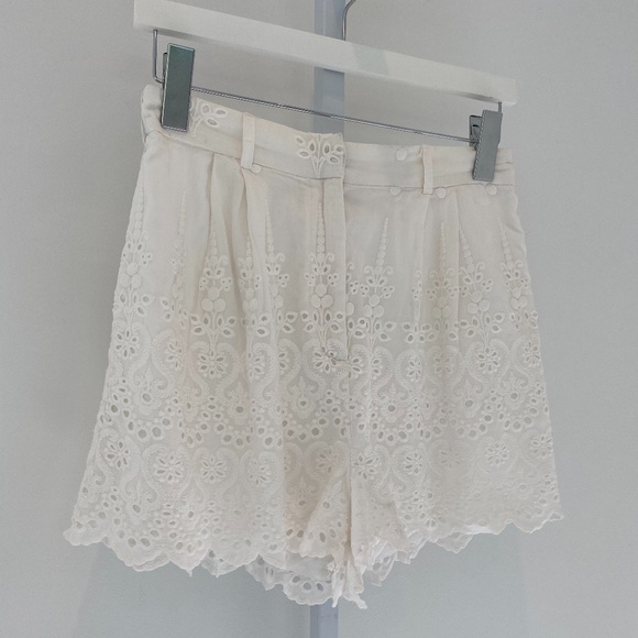 ZIMMERMANN IVORY WHITE COTTON SILK EYELET EMBROIDERY SHORTS SIZE AU 1 / US 4 - Picture 5 of 16